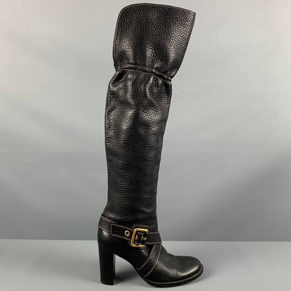 DOLCE & GABBANA Size 10 Black Leather Pebble Grain Ankle Strap Boots - Picture 2 of 7